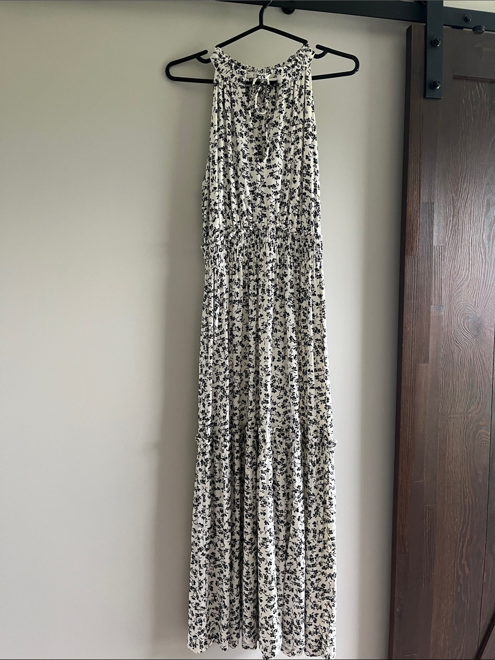 White and Black Floral Halter Maxi Dress Size XS